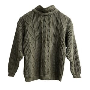 Vintage Tarazzia Sweater Womens M Green Cable Knit Mock Neck Relaxed Preppy